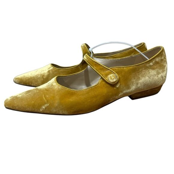Revolve Sam Edelman Jene Mary Jane Gold Velvet Pointed Toe Flats NWOT - Picture 10 of 12